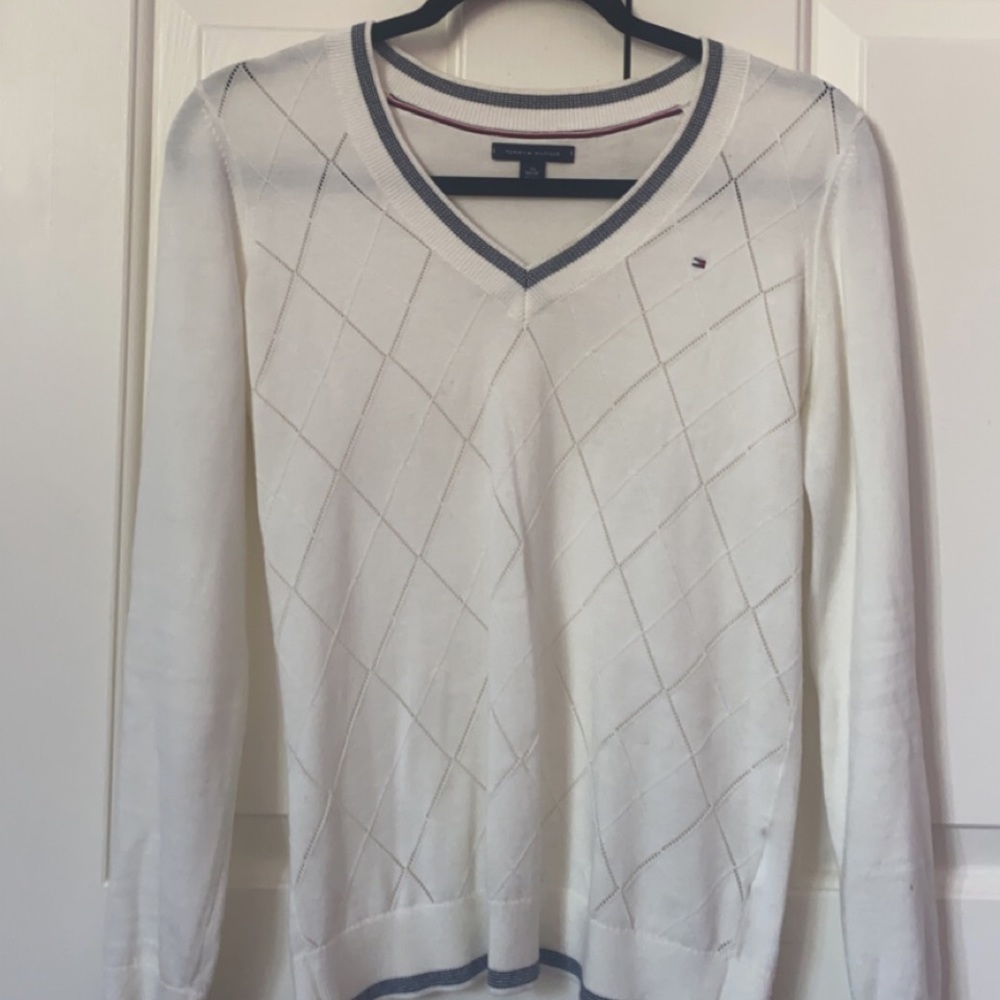 White Tommy Hilfiger V-neck Sweater